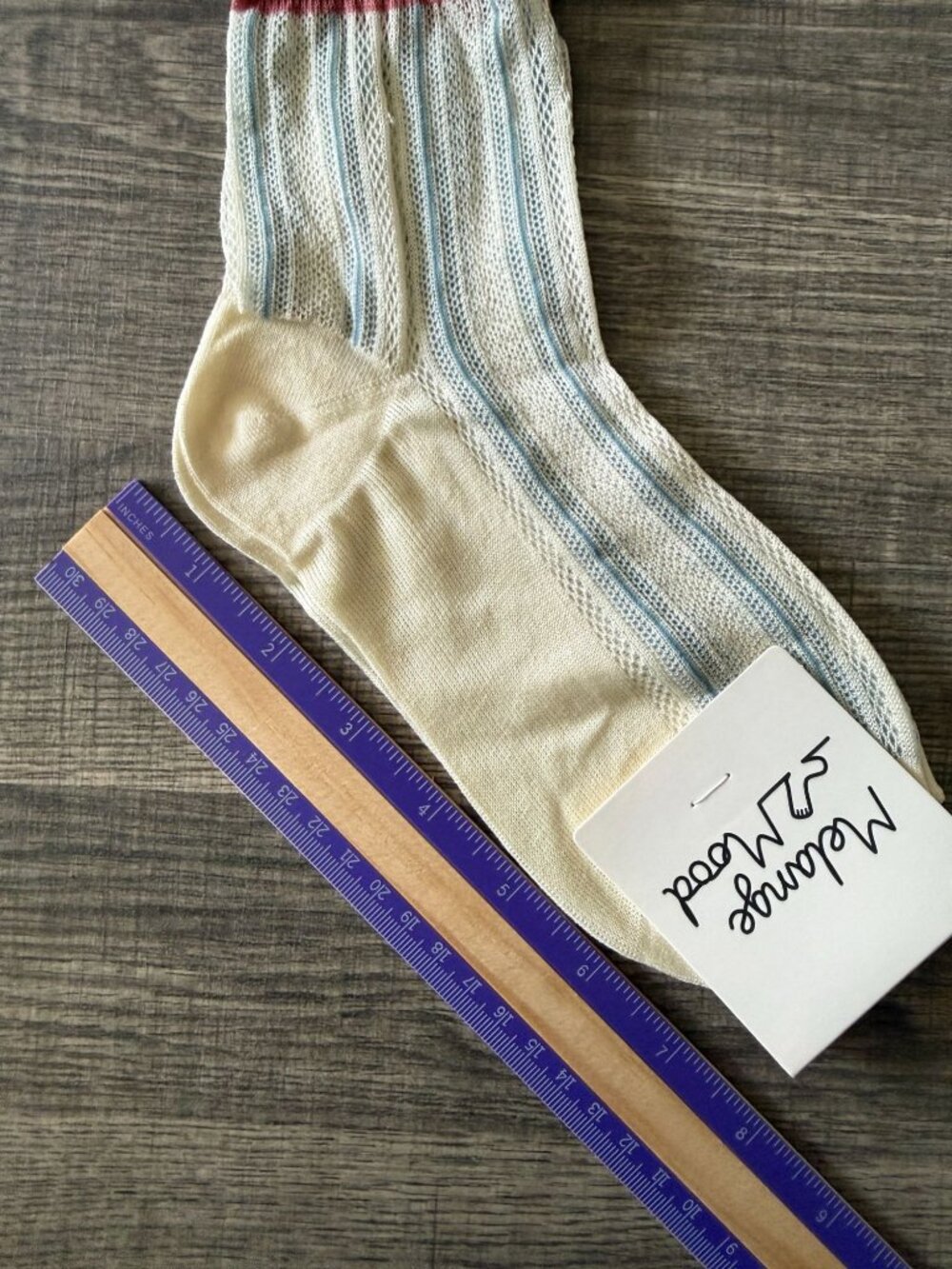 NWT Melange Mood Womens Striped Knit Socks In Cream & Blue Made In Korea - Picture 7 of 7